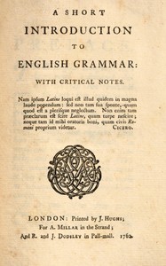 Cover of A short introduction to English grammar : $b with critical notes by Robert Lowth
