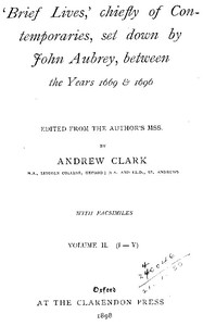 Cover of Brief Lives, Vol. 2 by John Aubrey