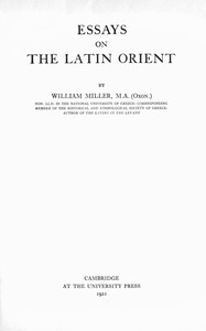 Cover of Essays on the Latin Orient by William Miller
