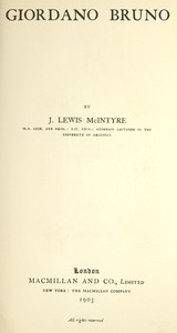 Cover of Giordano Bruno by J. Lewis (James Lewis) McIntyre