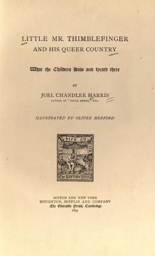 Cover of Little Mr. Thimblefinger and His Queer Country