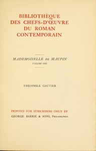 Cover of Mademoiselle de Maupin, Volume 1 (of 2) by Théophile Gautier