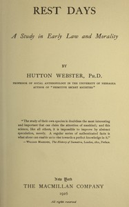 Cover of Rest days : $b A study in early law and morality by Hutton Webster