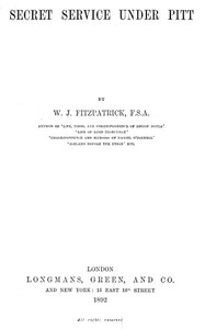 Cover of Secret Service Under Pitt by William J. (William John) Fitz-Patrick