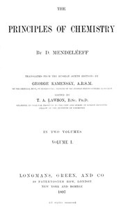 Cover of The Principles of Chemistry, Volume I by Dmitry Ivanovich Mendeleyev