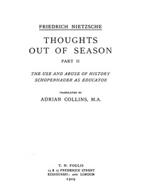Cover of Thoughts Out of Season, Part II by Friedrich Wilhelm Nietzsche